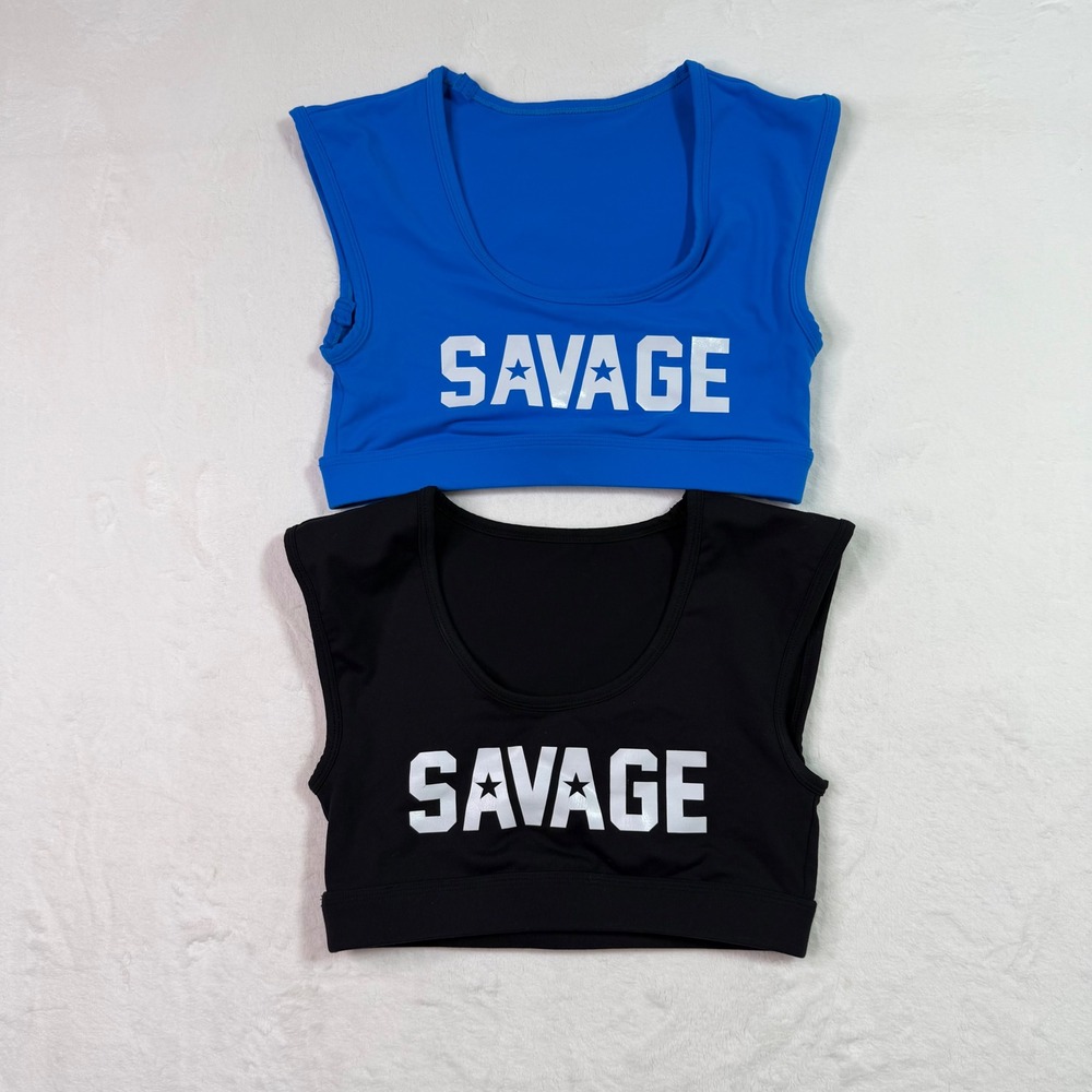 Savage Graphic Logo Athletic Crop Top Set Blue Black M